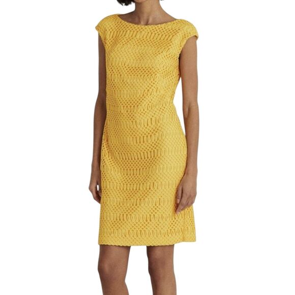 Ralph Lauren Crochet Lined Lace Cap Sleeve Corporate Core Office Summer Dress 12 - Picture 1 of 14